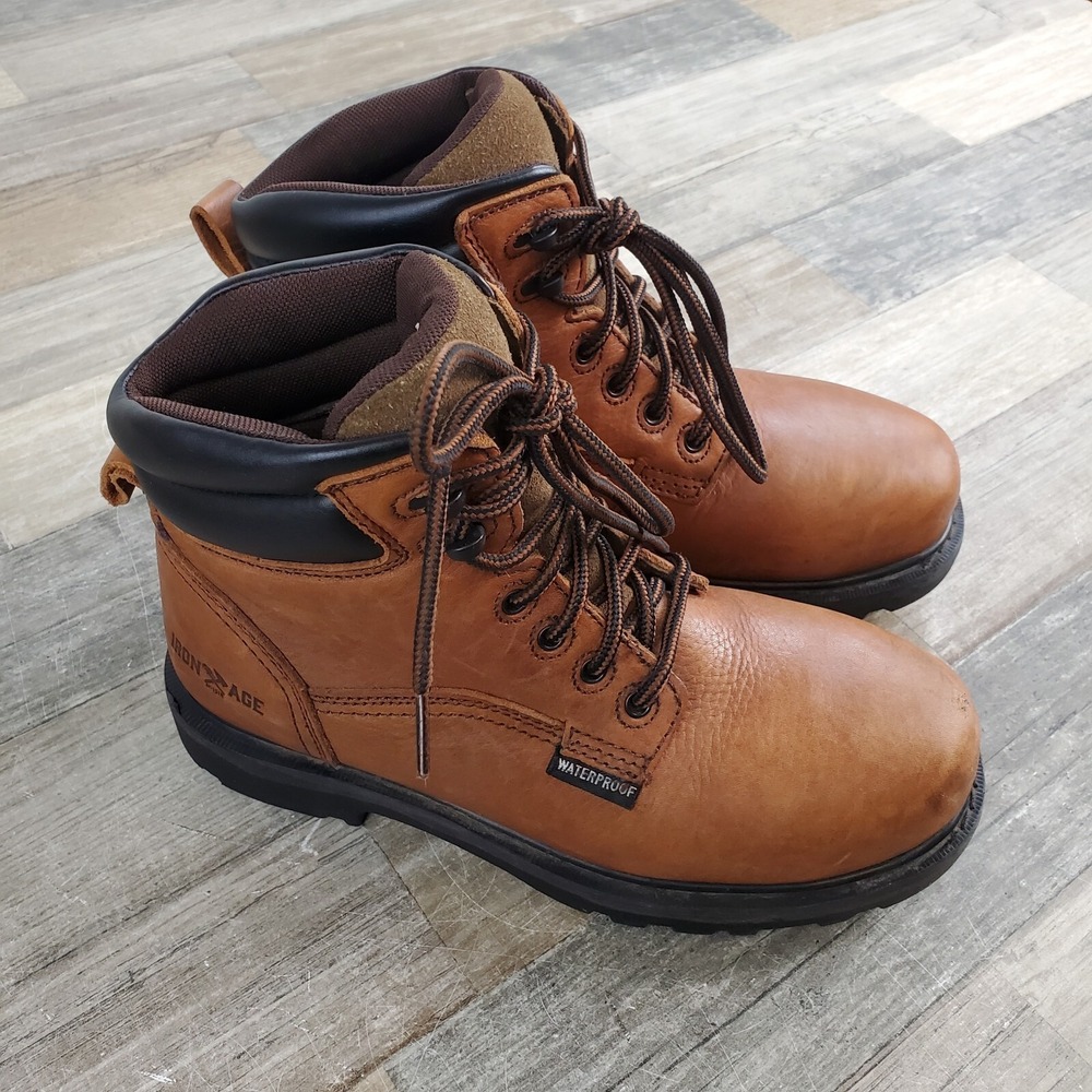 IRON AGE IA0160 6-Inch Work Boots Mens Sz 6.5 Brown Leather